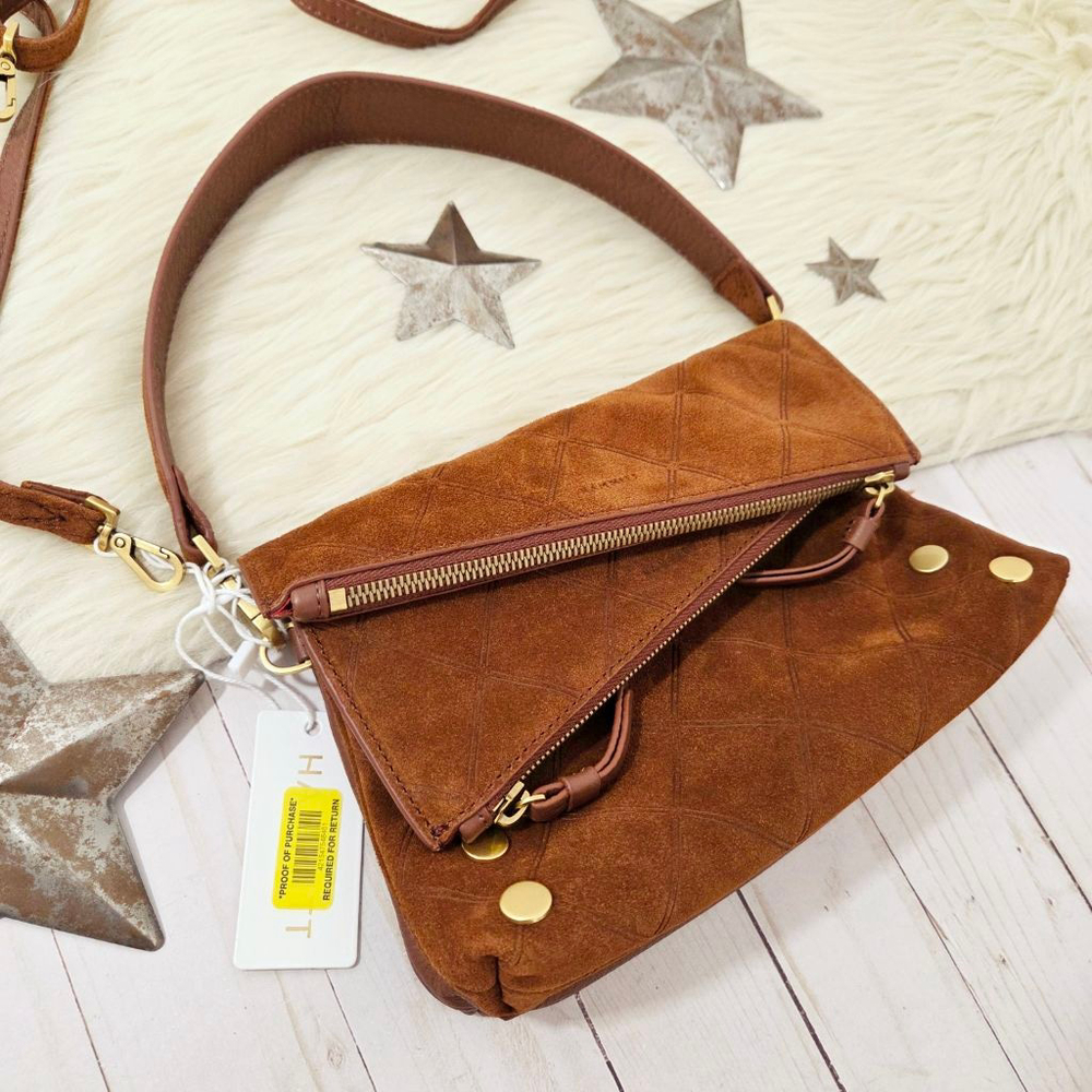 Hammitt Dillon convertible crossbody bag Chocolate Diamond Suede Antique Gold NW - Picture 3 of 10
